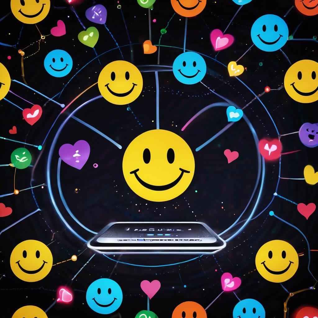 A sleek, modern router radiating colorful light beams symbolizing connectivity and joy, surrounded by happy digital icons such as smiley faces, hearts, and network symbols. The background should be a vibrant tech-inspired landscape, showcasing a digital world. The router should have a glowing aura that represents the transformative power of DD-WRT. super-realistic. vibrant colors. digital art.